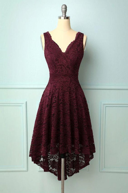 Jamie Lace Homecoming Dresses Burgundy V-Neck 13181