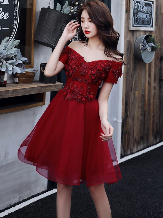 Chic Homecoming Dresses Addyson Burgundy Off Shoulder 13257