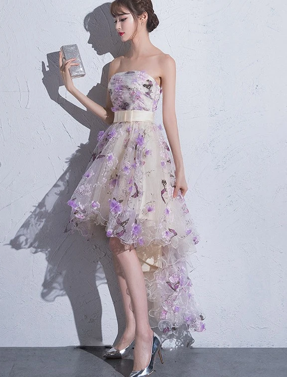 Beautiful Eliana Homecoming Dresses High Low Flowers Tulle Fashionable Short Party Dress 13261