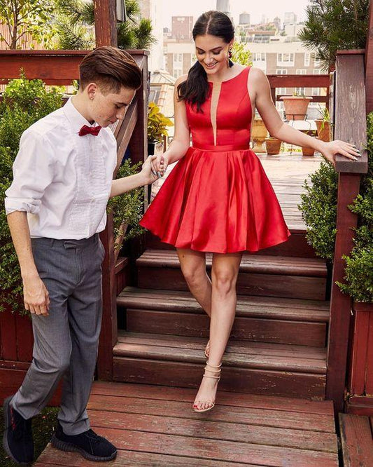 Cute Graduation Dress Kassandra Satin Homecoming Dresses O-Neck 13328