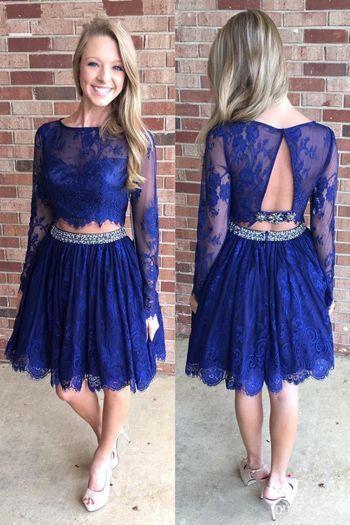 Long Sleeve Blue Esperanza Homecoming Dresses 13499