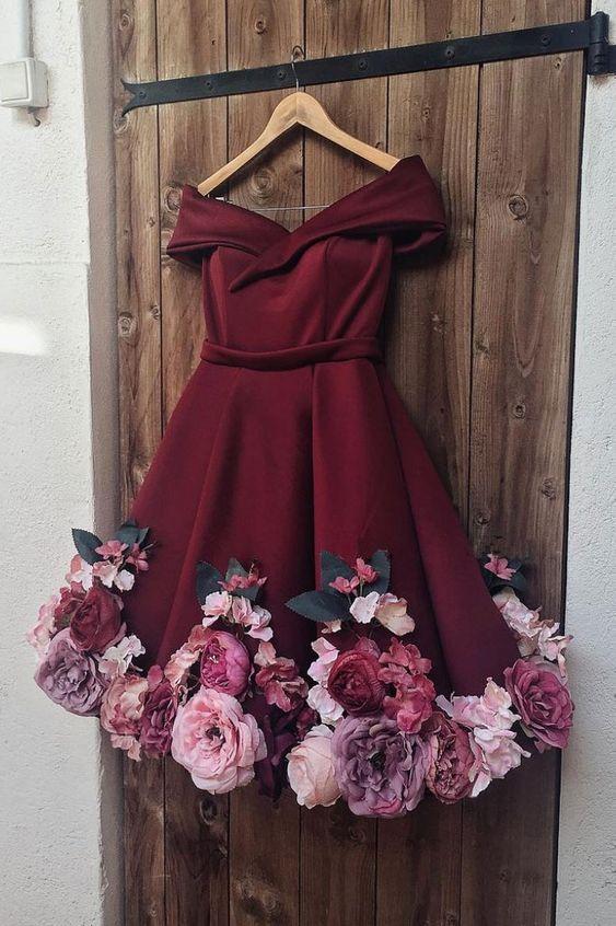 Burgundy Tulle Applique Short Dress Burgundy Joyce Homecoming Dresses 1380