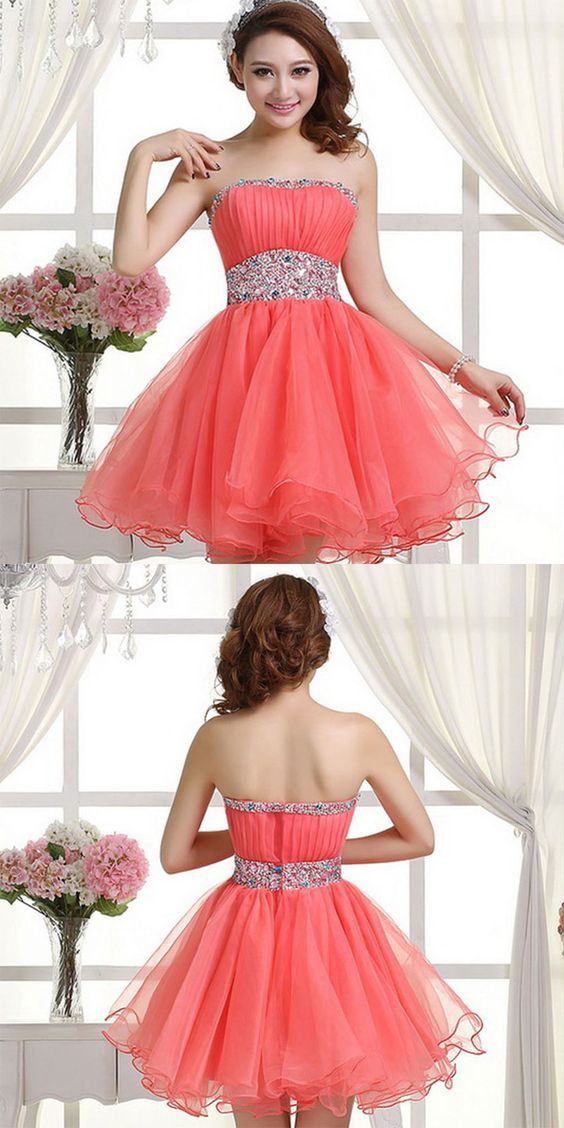 Coral Sexy Tulle Gown Beading Party Giada Homecoming Dresses Dress Sweet 16 Dress 14151