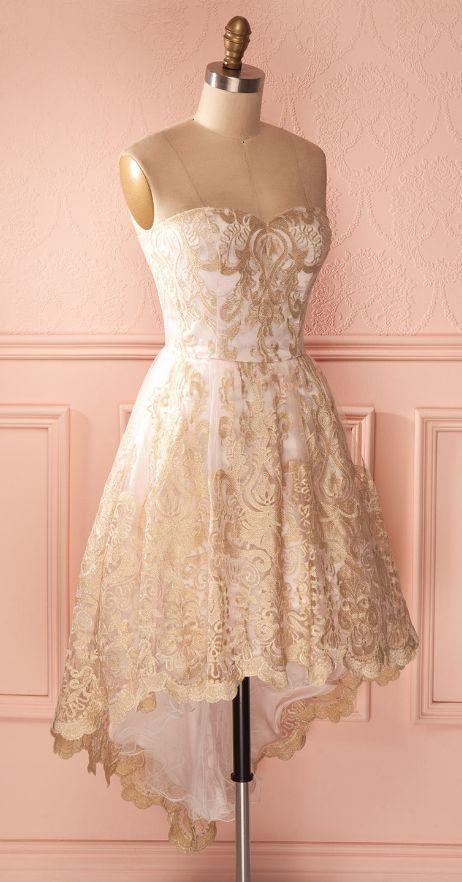 Sweetheart Hi-Low Mia Lace Homecoming Dresses Gold Charming 1458