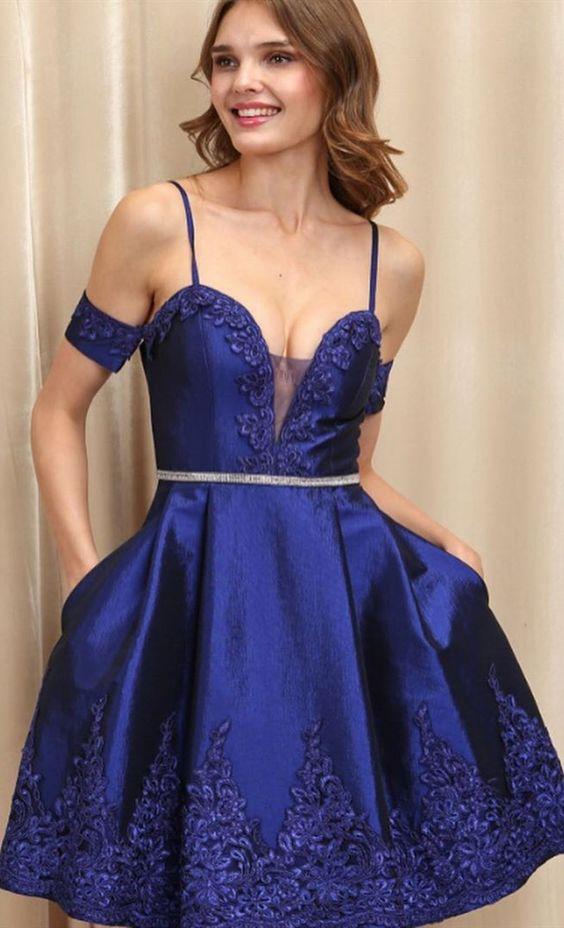 Spaghetti Straps Royal Blue A Line Hanna Homecoming Dresses With Appliques 1463