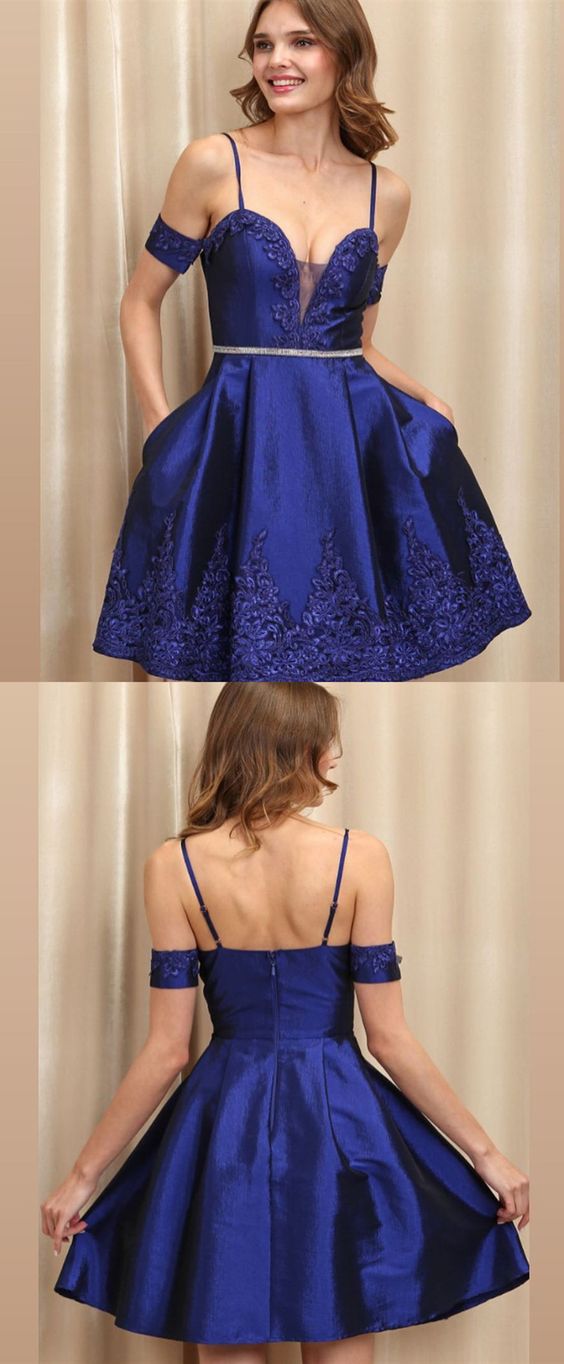 Spaghetti Straps Royal Blue A Line Hanna Homecoming Dresses With Appliques 1463