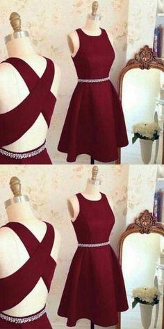 Short Burgundy Cross Back Short Cocktail Helen A Line Homecoming Dresses Party Dress Dresses 148