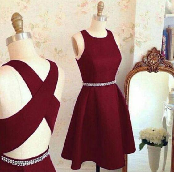 Short Burgundy Cross Back Short Cocktail Helen A Line Homecoming Dresses Party Dress Dresses 148