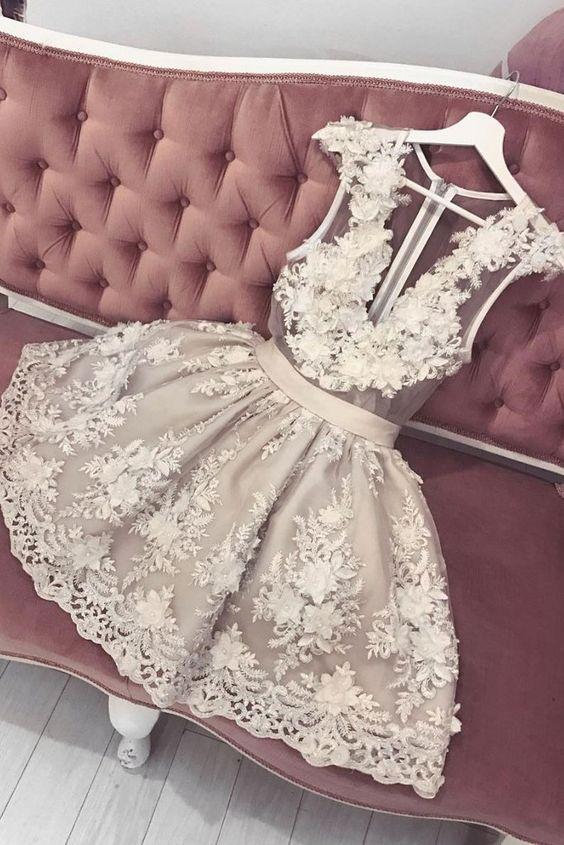 Cute V Neck Lace Carlee Homecoming Dresses Tulle Short Formal Dress 1601