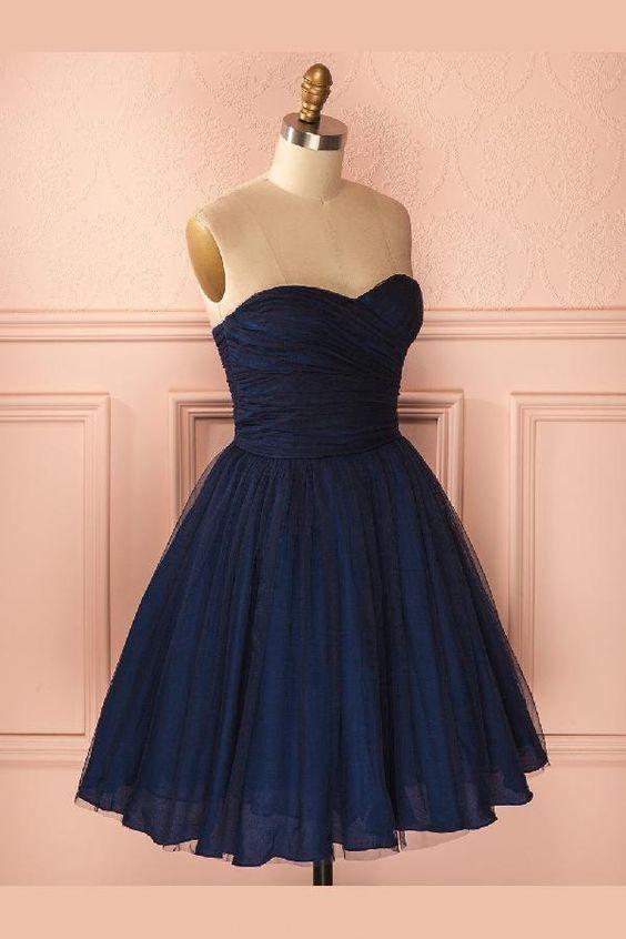 Great Blue Strapless Sweetheart Short Navy Blue Kim Homecoming Dresses Tulle 1713