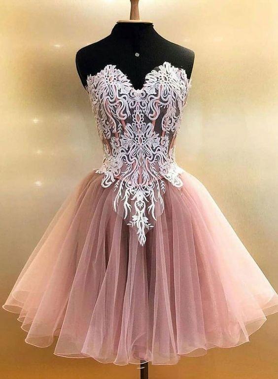 Tulle Short Aliyah Pink Lace Homecoming Dresses Dress 1742