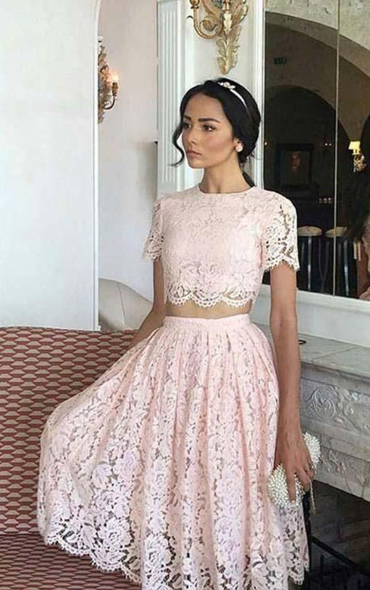 Short Lace Pink Lindsay Homecoming Dresses 17613