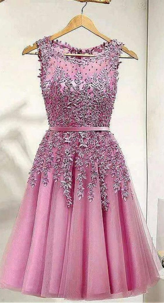 Short Party Dress Homecoming Dresses Lace Aylin Pink Appliques 20330