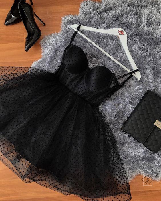 Black Polka Dot Tulle Strapless Corset Short Homecoming Dresses Nellie Dress 20894