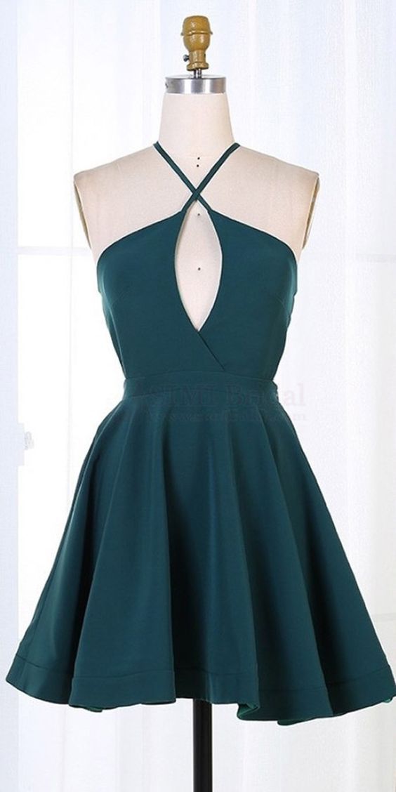 Homecoming Dresses Satin Magdalena Dark Green Short Party Dresses 2106