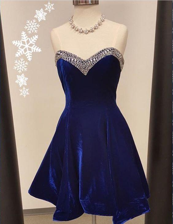 Simple Royal Blue Homecoming Dresses Samara A-Line Short Velvet 2136