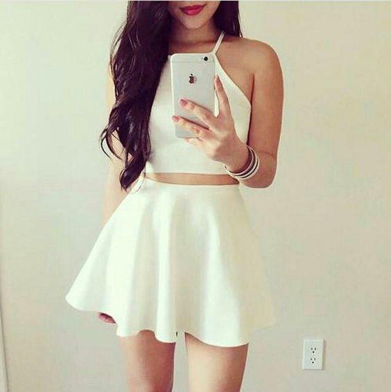 Madeleine Two Pieces Homecoming Dresses White Short Simple 2163