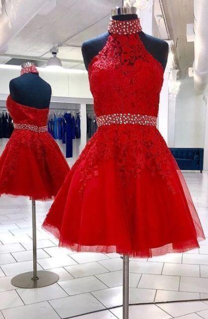 High Neck Short Homecoming Dresses Rubi Red 22147