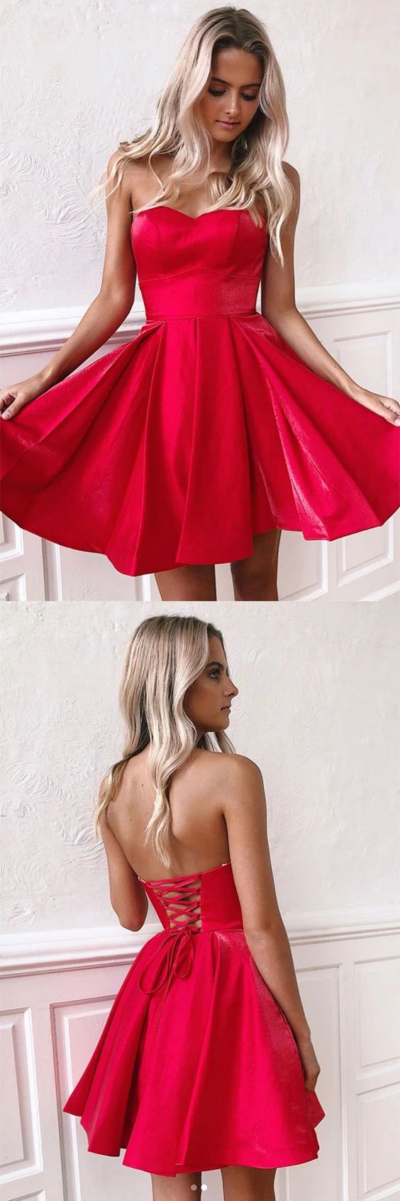 Simple Sweetheart Neck Homecoming Dresses Iris Red Short Dress Red 2231