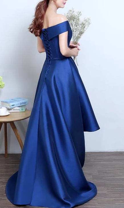 Blue High Low Simple Homecoming Dresses Satin Karlee Lace -Up Formal Dress 2247