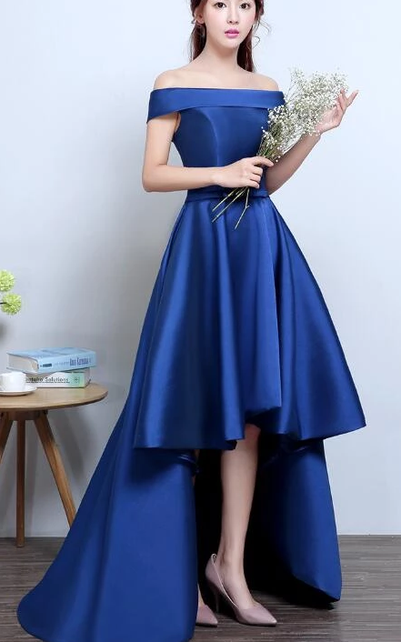 Blue High Low Simple Homecoming Dresses Satin Karlee Lace -Up Formal Dress 2247