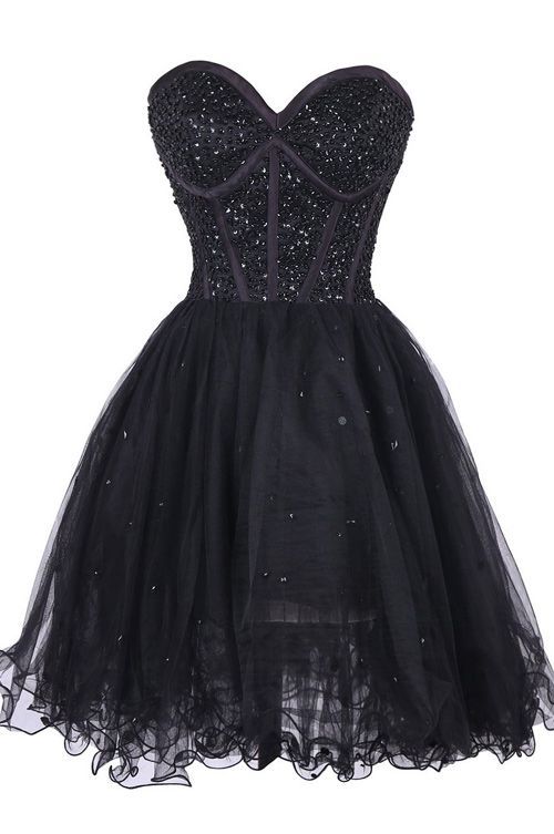 Black Homecoming Dresses Joslyn Beaded Embellished Sweetheart Short Tulle 22497