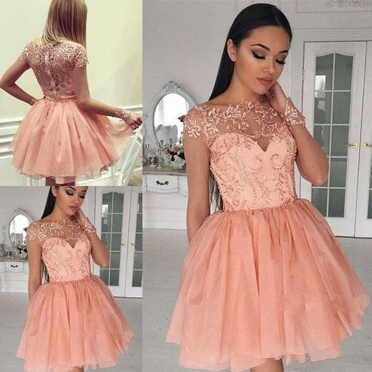 Short Melina Homecoming Dresses Beaded Coral 225