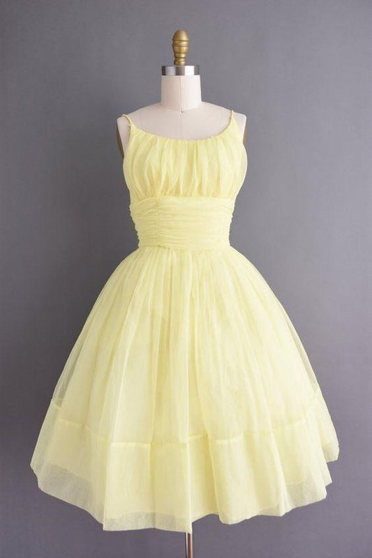 Vintage Short Yellow Chiffon Homecoming Dresses Evie 22693