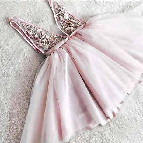 Princess V Neck Appliques Short Cute Homecoming Dresses Pink Dixie Party Gown 22842