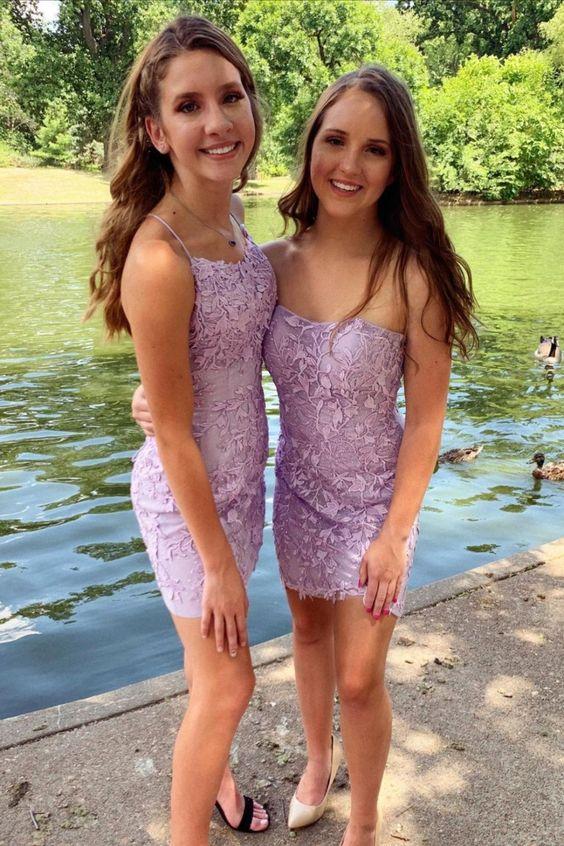 Lavender Short Homecoming Dresses Lace Taryn Tight 23255