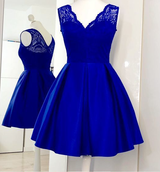 Charming Cute Short Barbara Satin Royal Blue Homecoming Dresses Lace 233