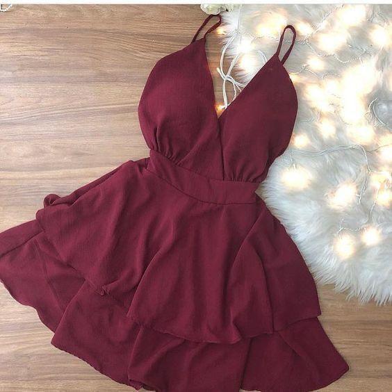 Cute Straps Burgundy Short Party Aliana Homecoming Dresses Dress Simple 23394