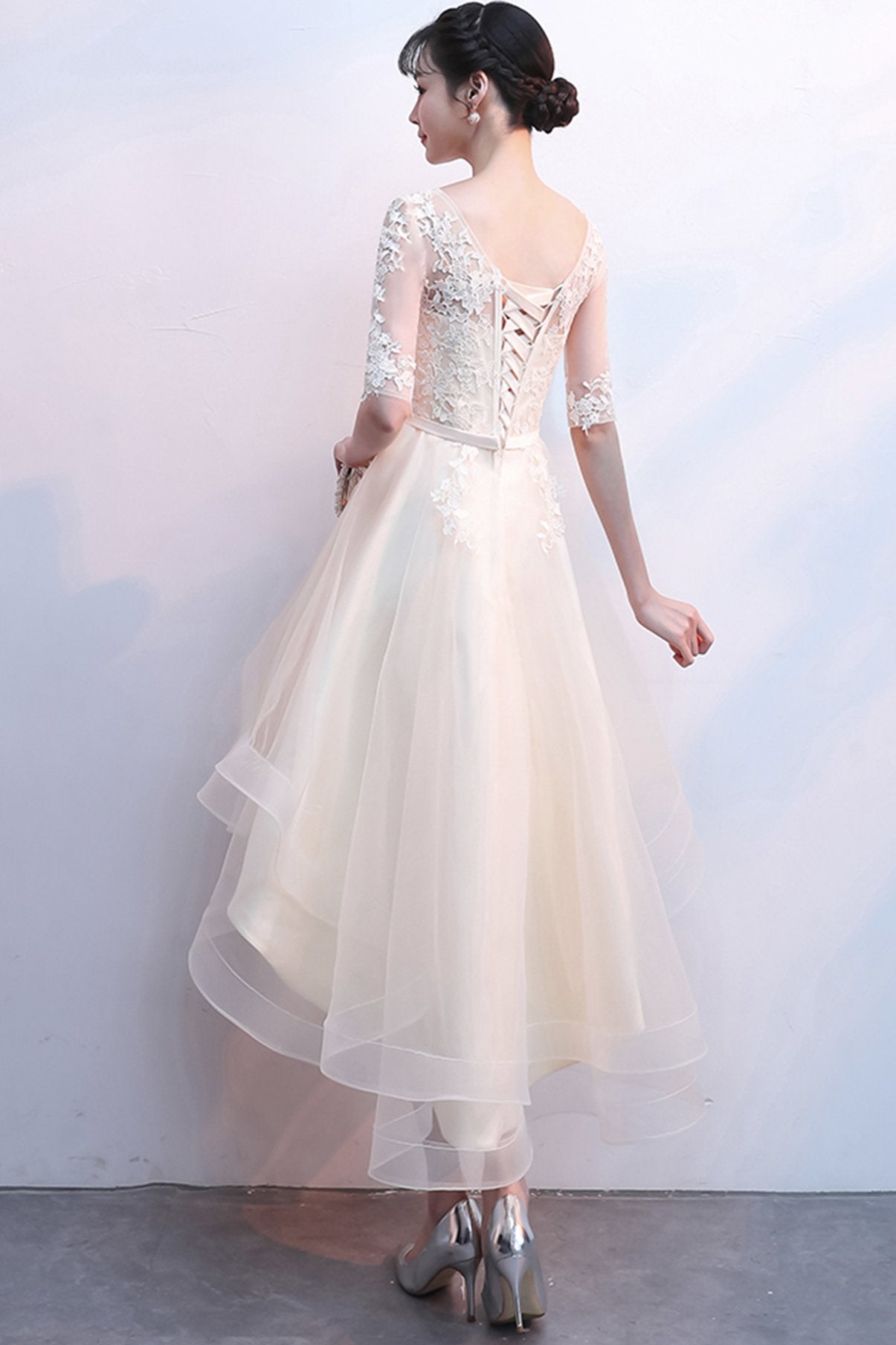 CHAMPAGNE LACE HIGH LOW Hadassah Homecoming Dresses 23510