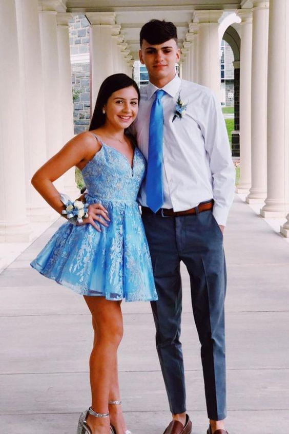 Ovely A-Line Blue Short Homecoming Dresses Lace Leslie 24022