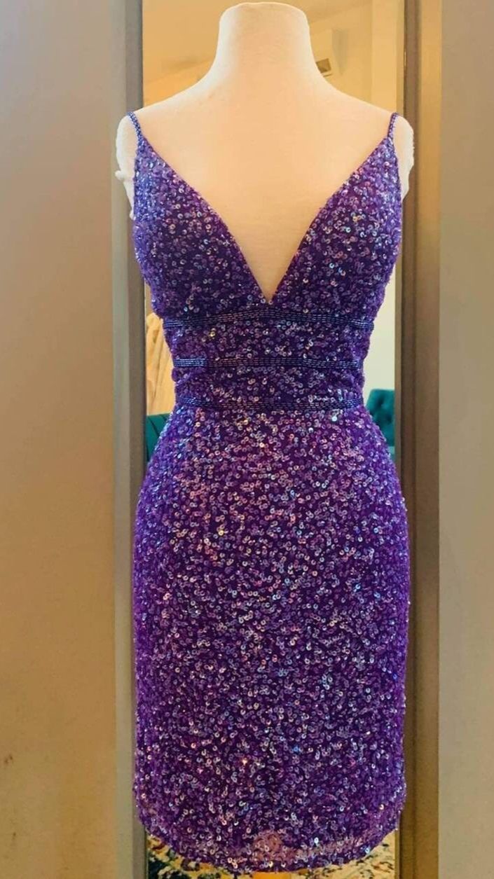 Short Homecoming Dresses Precious Purple Sequin 24184