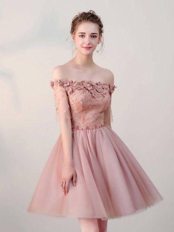 Off Shoulder Tulle Appliqued Makayla Homecoming Dresses 249