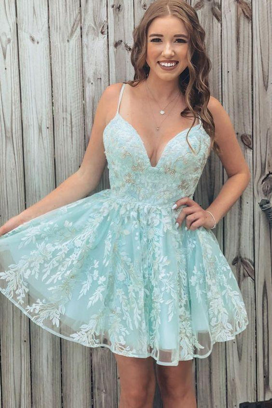 Princess Mint Green Short With Straps Lace Homecoming Dresses Yamilet 2552