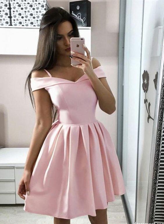 Short Off Shoulder Graduation Homecoming Dresses Kianna Cocktail Pink Dresses 269