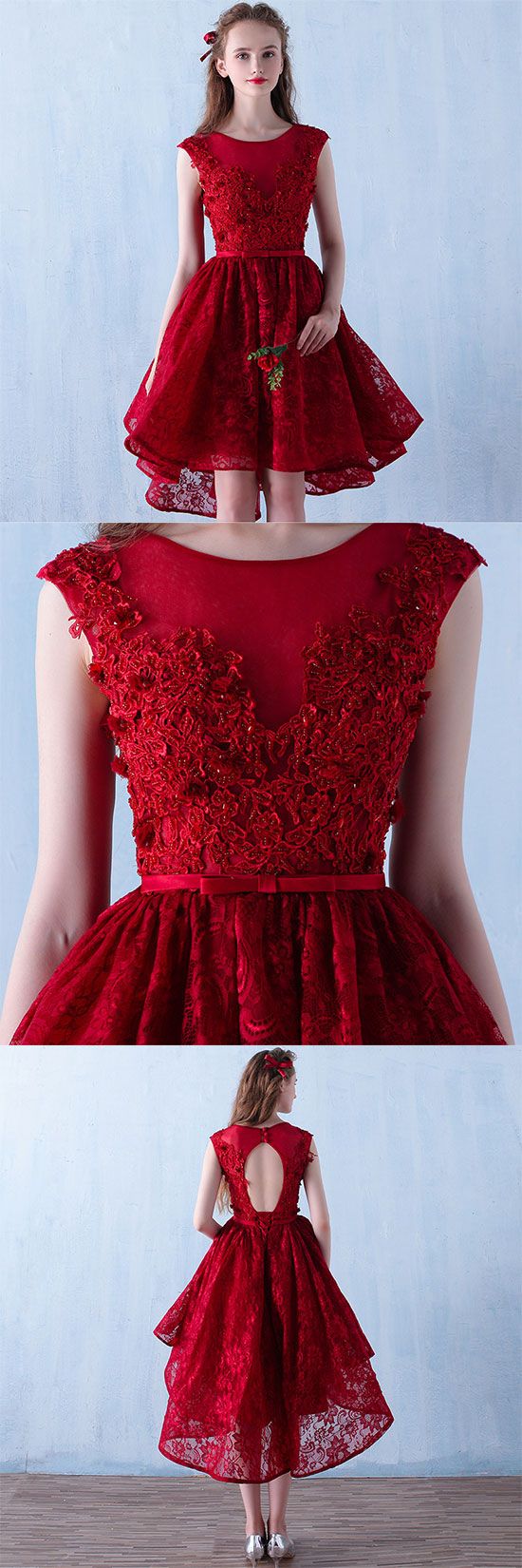 Burgundy High Low Short Homecoming Dresses Alexandria Lace Evening Dress 2741