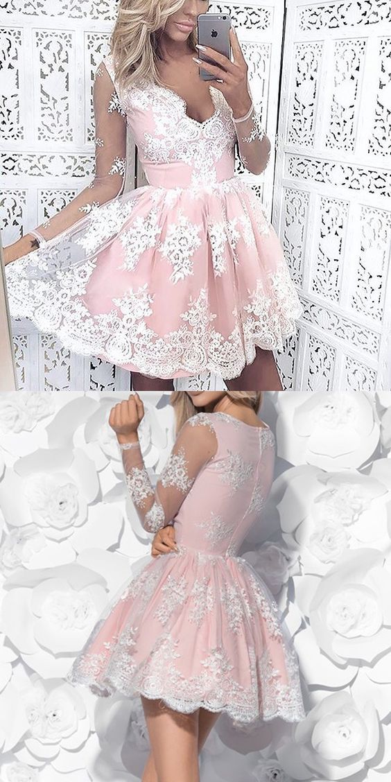 Pink Karissa Lace Homecoming Dresses Short Short Party Dress Dancing Dress 295