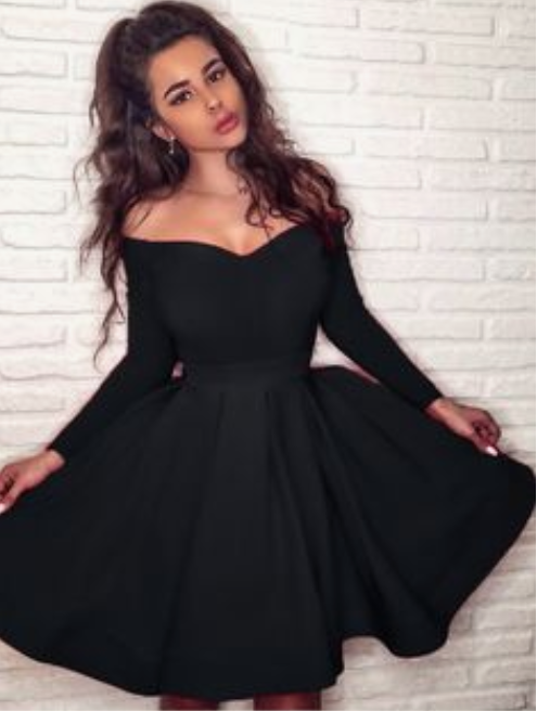 Black Homecoming Dresses Kathy Long Sleeves Semi Formal Dress 3007