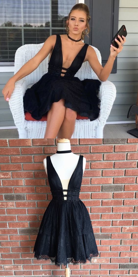 Little Black Short White Homecoming Dresses Lace Alexa 304