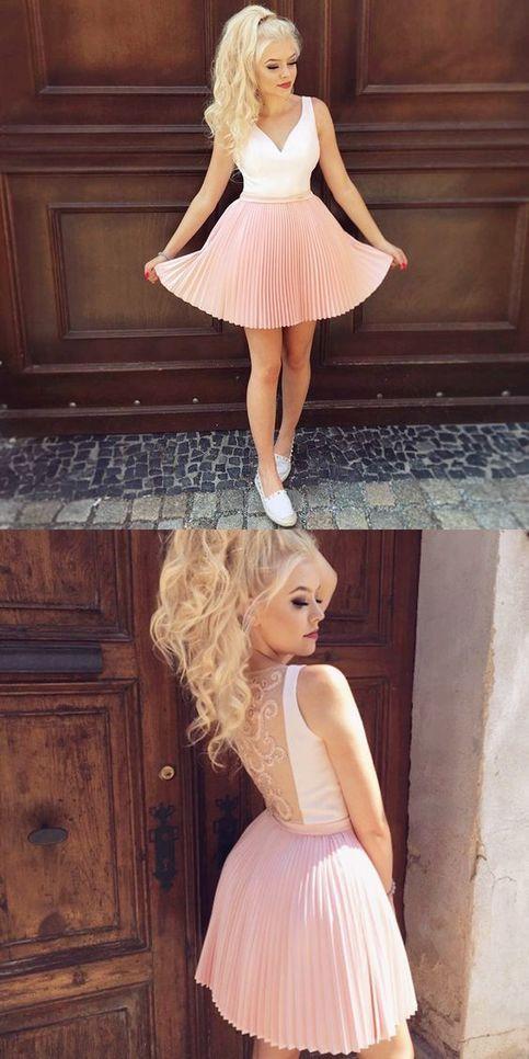 Sheer Backless Appliques Hoco Pink Jaslene Homecoming Dresses Dresses Cutest Dresses For Freshman Stylish Short 308