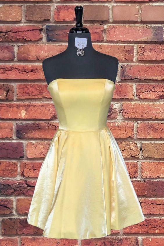 Strapless Short Yellow Casual Jemima Homecoming Dresses Yellow 3145