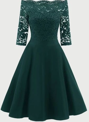 Boat Neck Basic Long Gillian Satin Homecoming Dresses Lace Party Skater Dress 3175