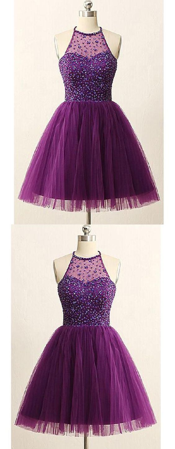 Sleeveless Selina Homecoming Dresses Short Open Back Purple 3186