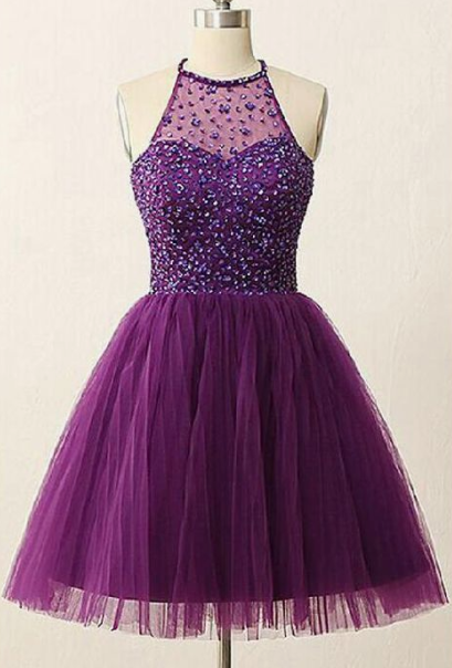 Sleeveless Selina Homecoming Dresses Short Open Back Purple 3186