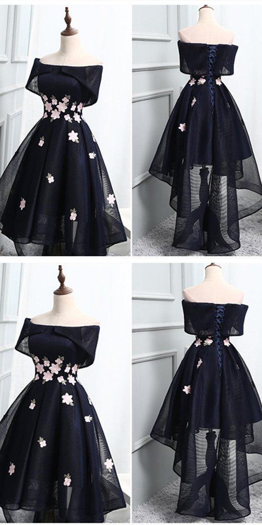 Off-The-Shoulder Homecoming Dresses Annalise Black Organza With Handmade Flower Short 32