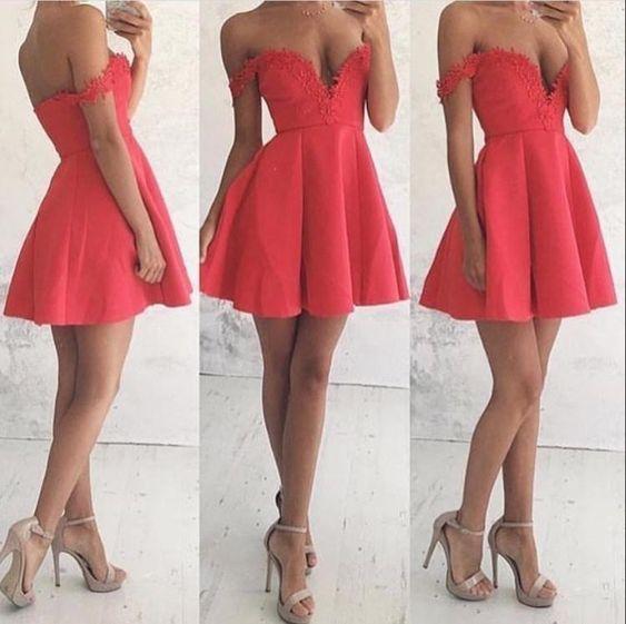 Applique Red Deep V Neck A Line Cloe Homecoming Dresses Open Back Sexy 3209