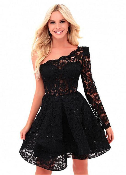 Black A-Line Kaylie Lace Homecoming Dresses 3212